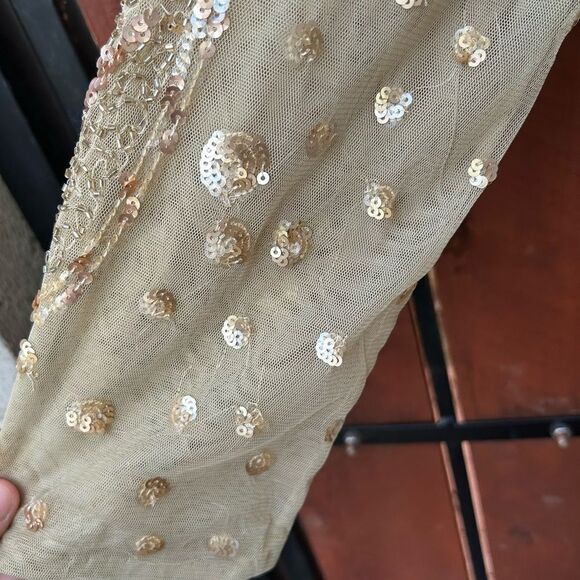 Mac Duggal EMBELLISHED ILLUSION HIGH NECK LONG SLEEVE DRESS 5572 Size 14 Latte - Picture 8 of 10